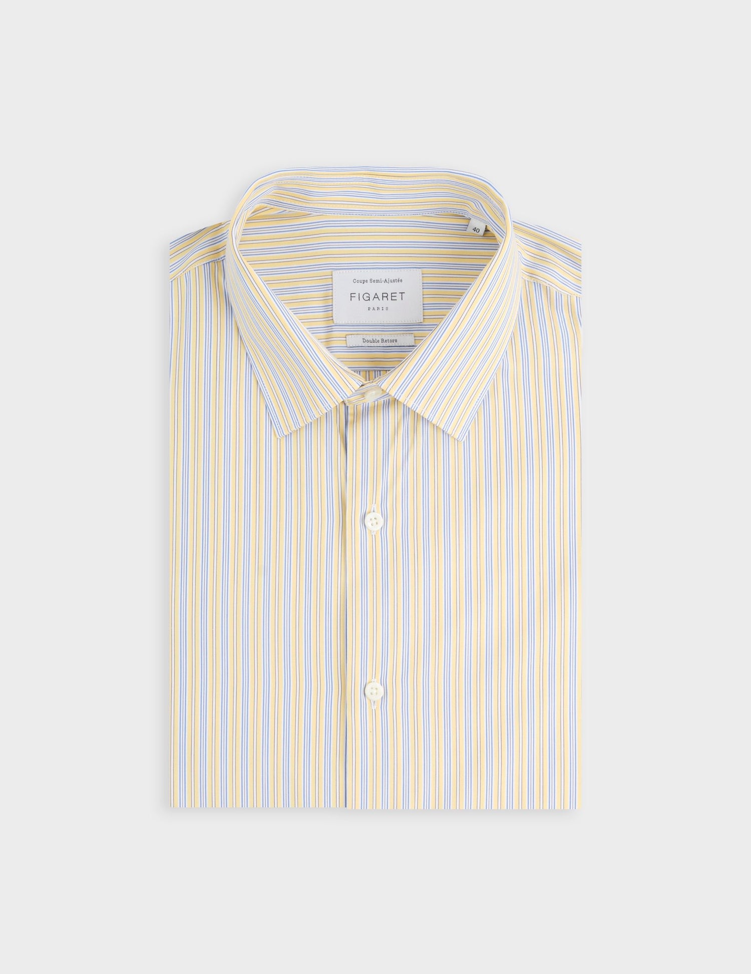 Chemise semi-ajustée rayée jaune - Popeline - Col Figaret
