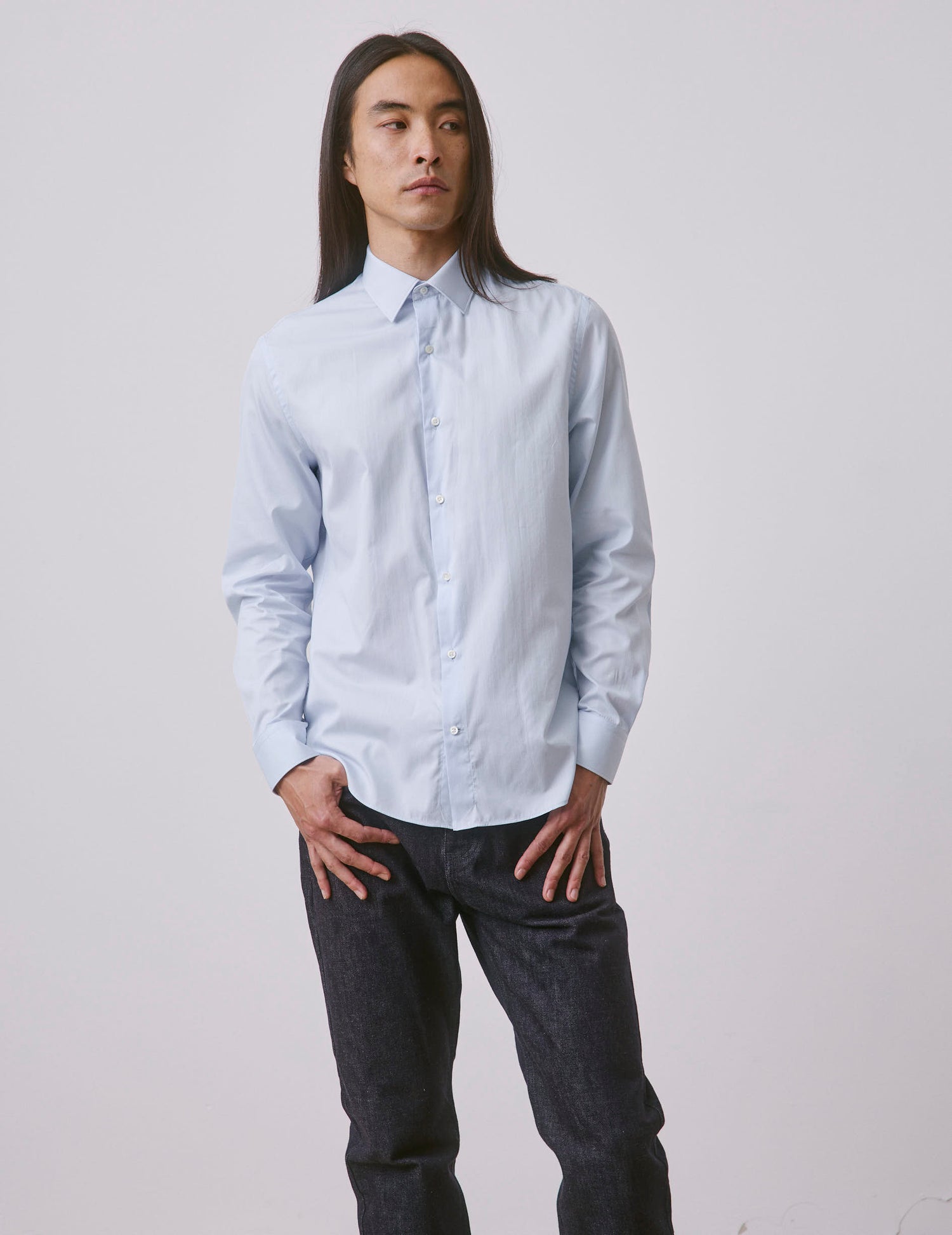 Chemise semi-ajustée Prestige bleu clair - Popeline - Col Figaret#3