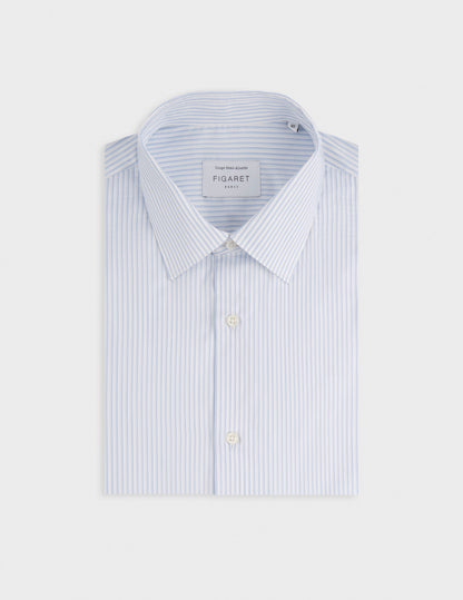 Semi-fitted striped light blue Travel shirt