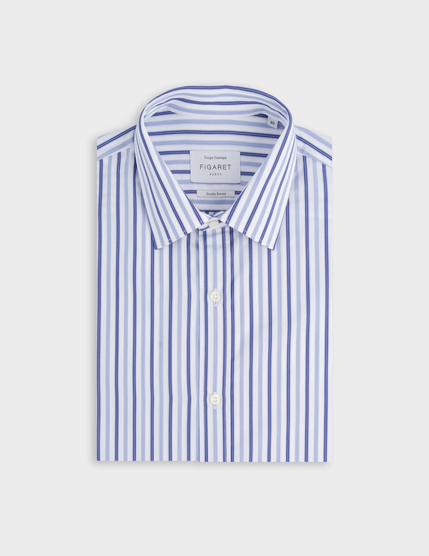 Chemise classique rayée bleue - Popeline - Col Figaret