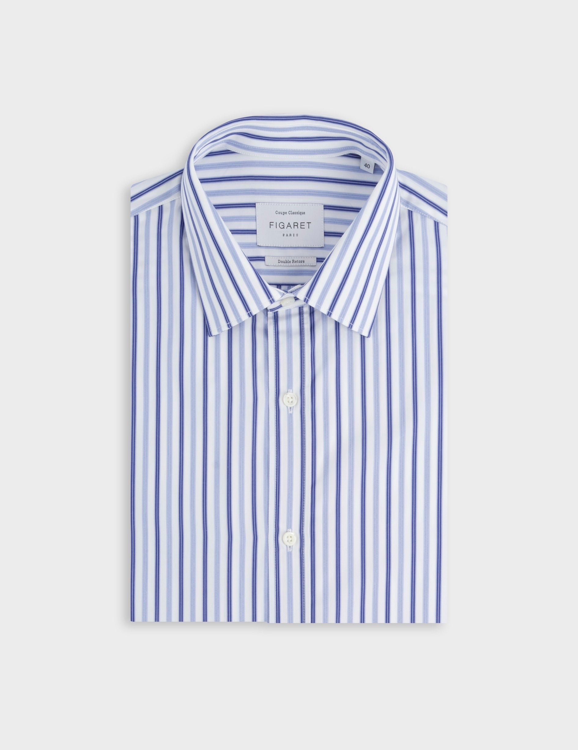 Chemise classique rayée bleue - Popeline - Col Figaret