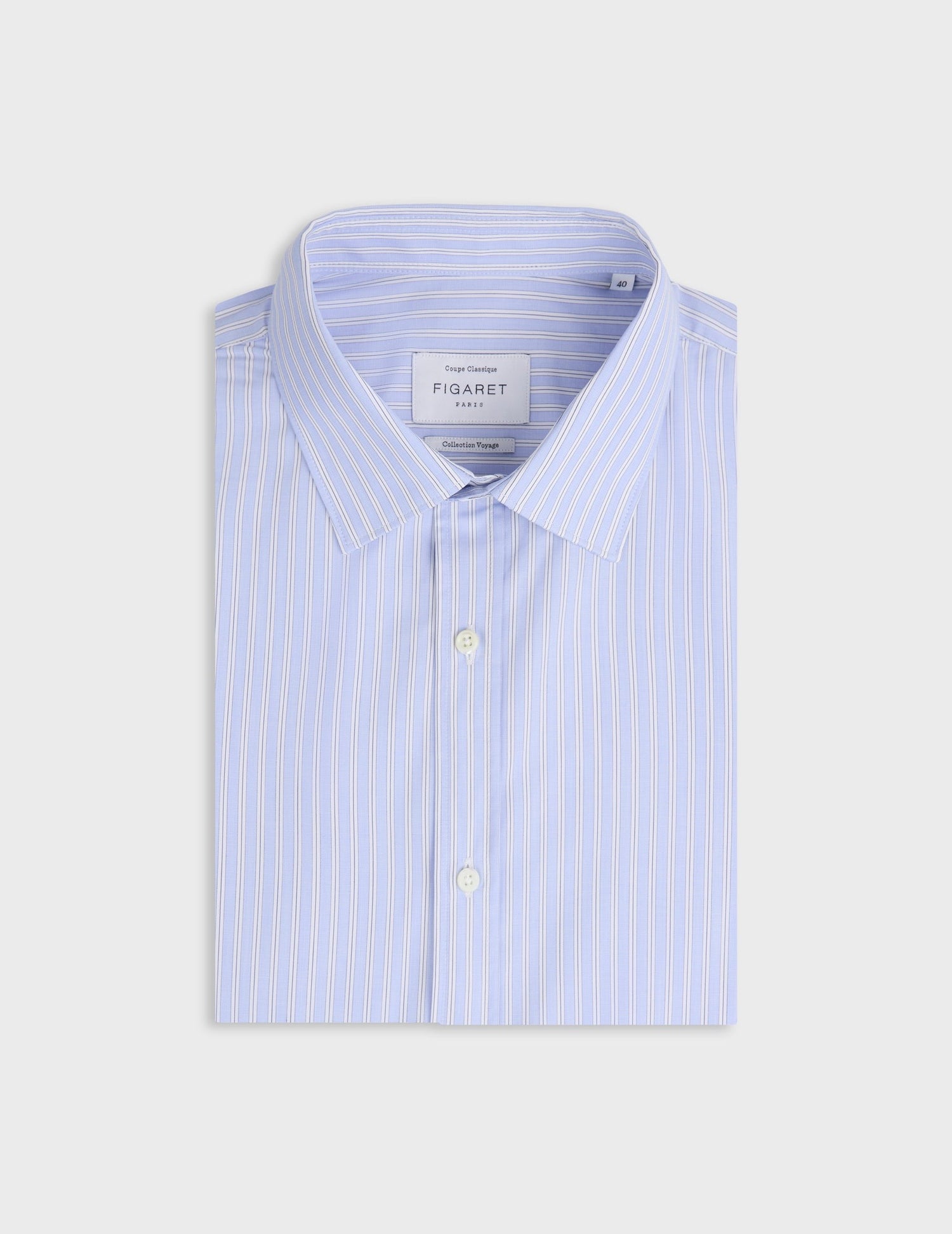 Figaret collar travel shirt in striped poplin - Wire to wire - Figaret Collar - Easy-iron