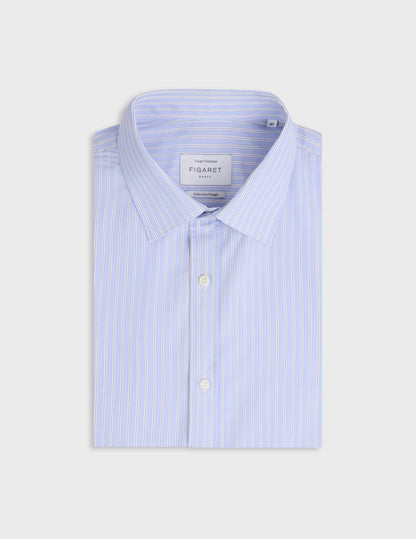 Figaret collar travel shirt in striped poplin