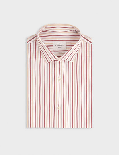 Fitted striped burgundy shirt - Poplin - Thin Collar Fitted striped burgundy shirt - Poplin - Thin Collar