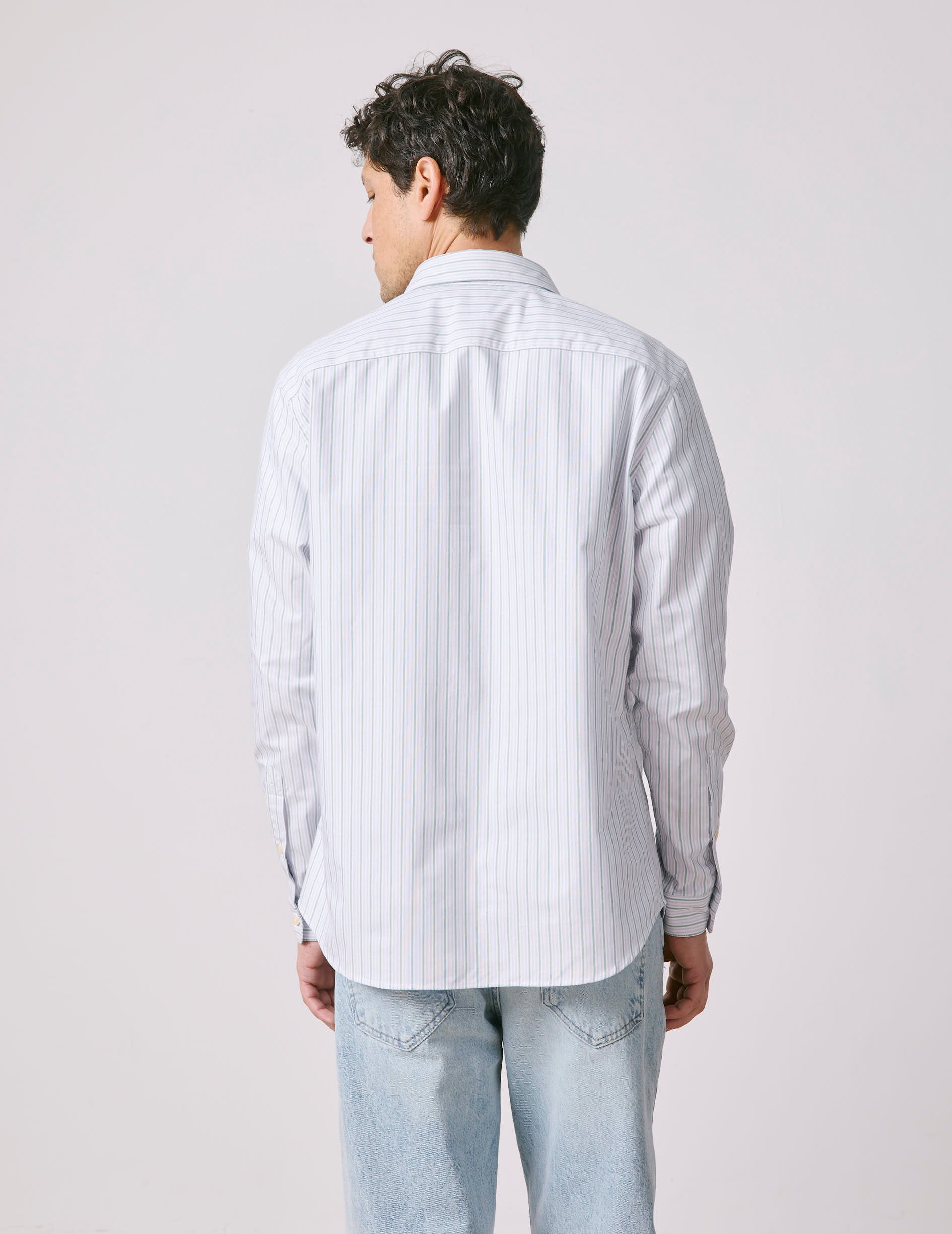 Chemise Gabriel rayée violette - Oxford - Col Américain