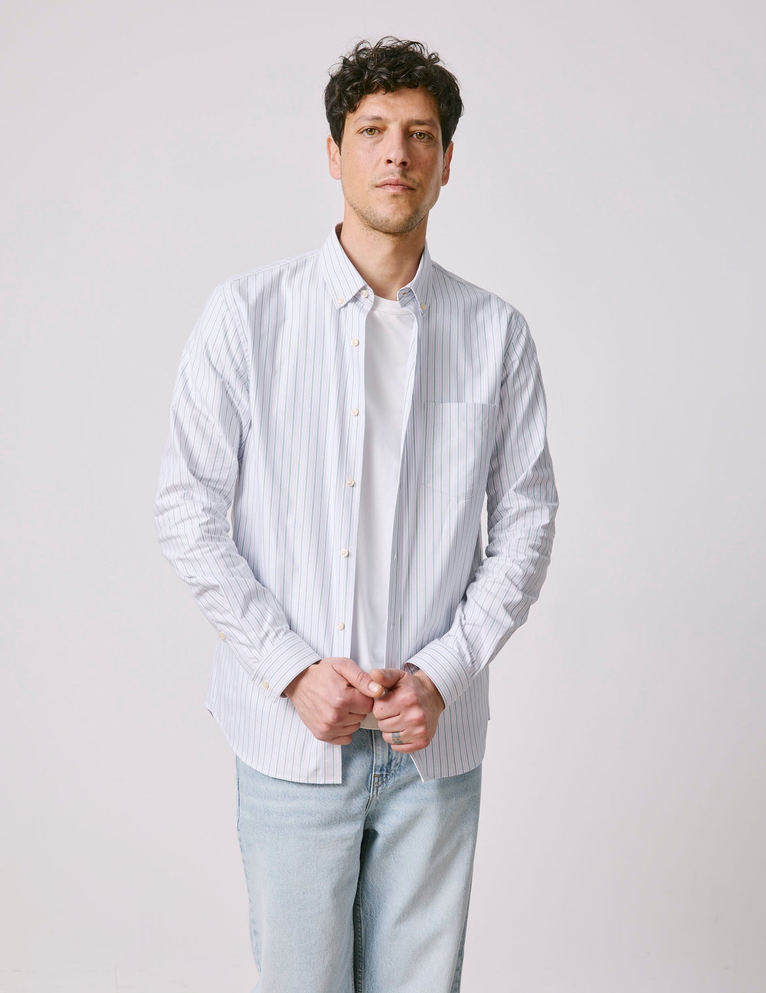 Chemise Gabriel rayée violette - Oxford - Col Américain#3