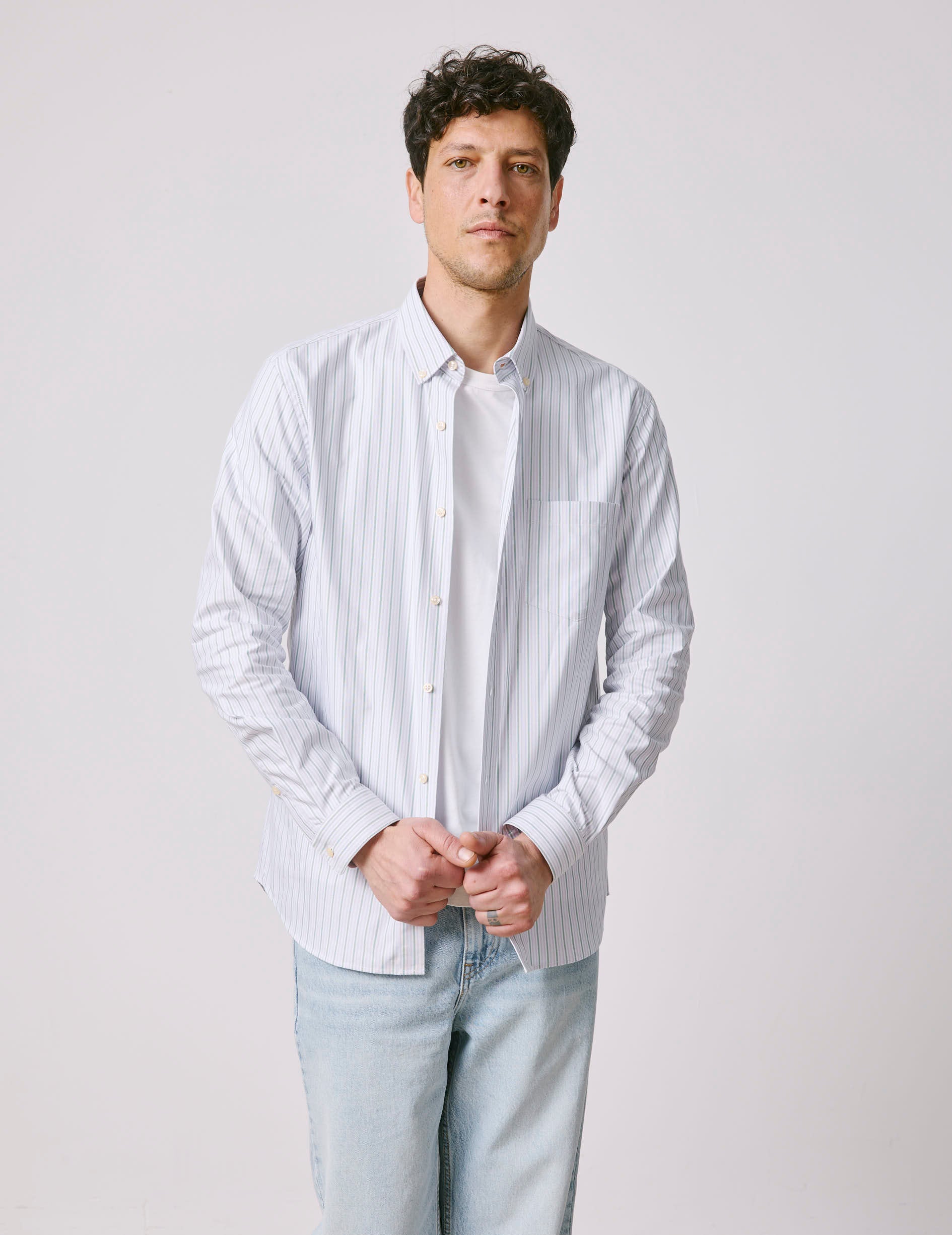 Chemise Gabriel rayée violette - Oxford - Col Américain