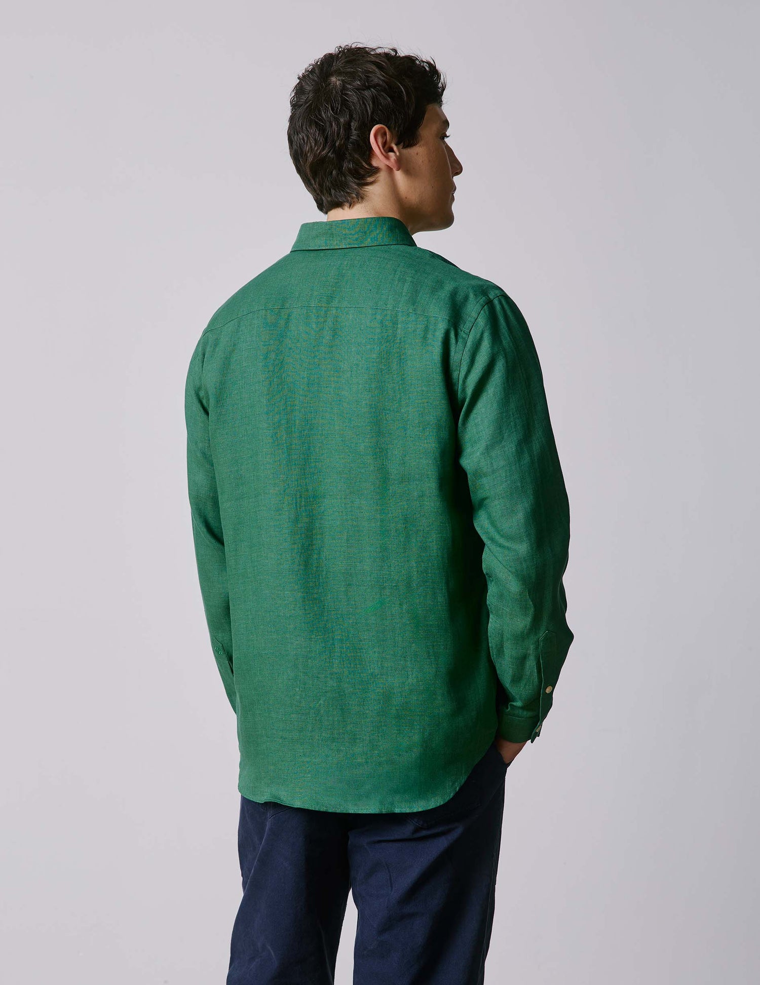 Chemise Gabriel en lin vert - Lin - Col Américain#2