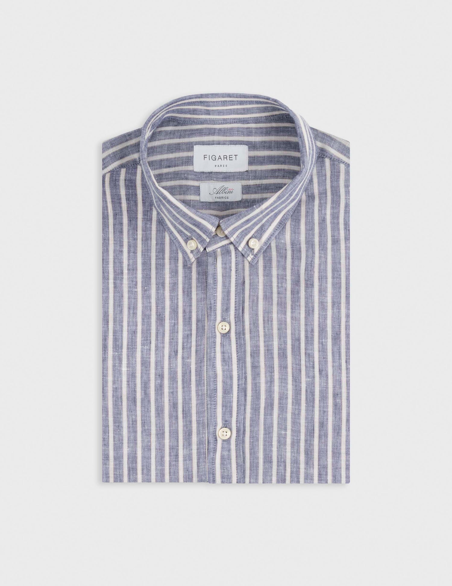 Striped blue linen Gaspard shirt - Linen - American Collar#4