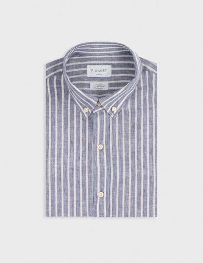 Chemise Gaspard en lin rayé bleu