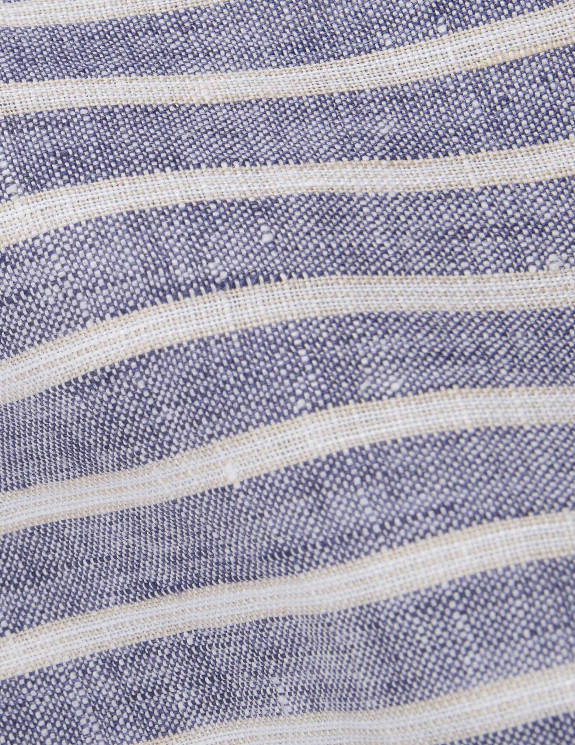 Chemise Gaspard en lin rayé bleu - Lin - Col Américain