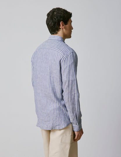 Chemise Gaspard en lin rayé bleu