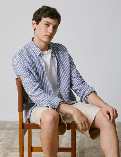 Chemise Gaspard en lin rayé bleu