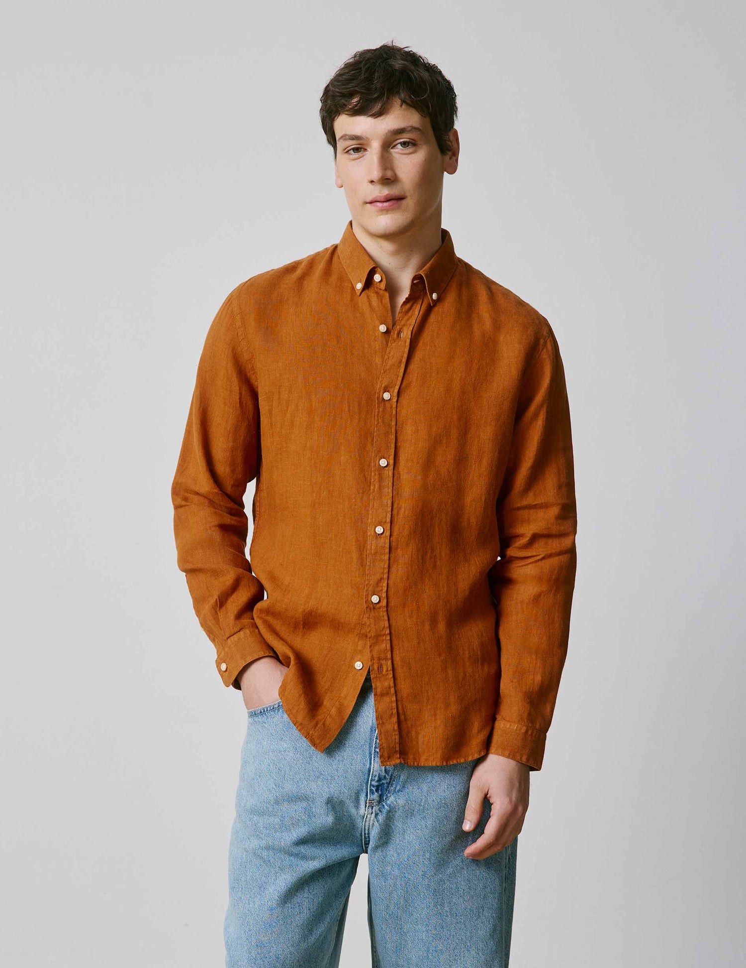 Chemise Gaspard en lin marron - Lin - Col Américain