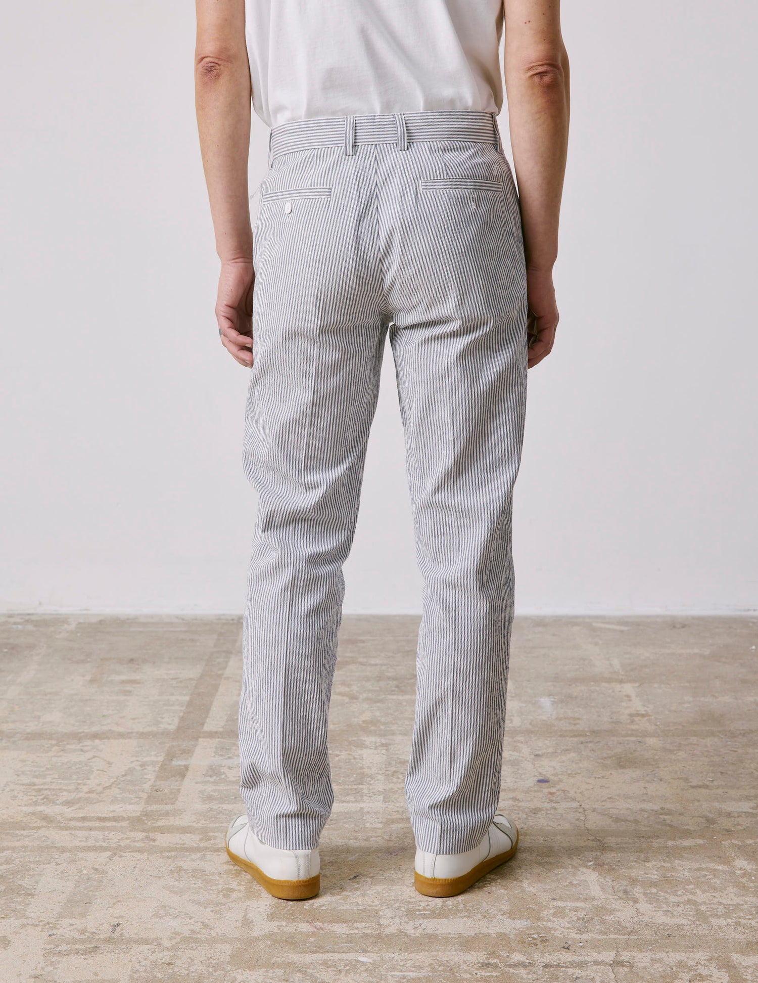 Chino Geofrey en seersucker rayé bleu