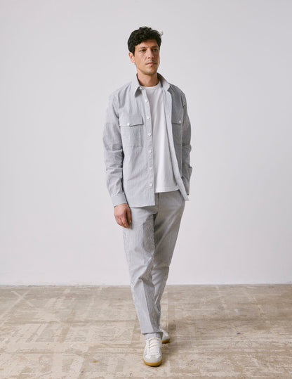 Chino Geofrey en seersucker rayé bleu