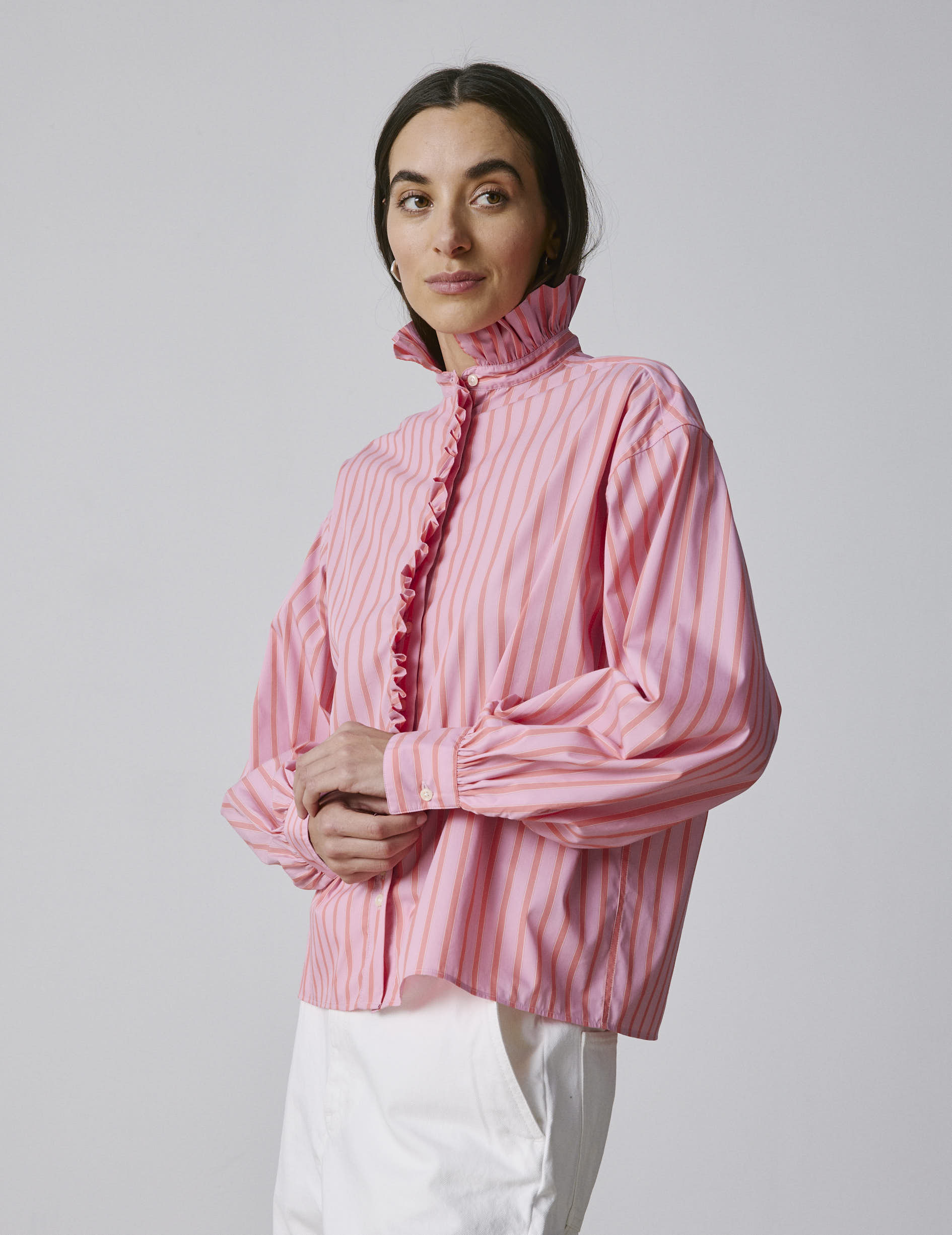 Striped pink Greta shirt - Poplin - Victorian Collar