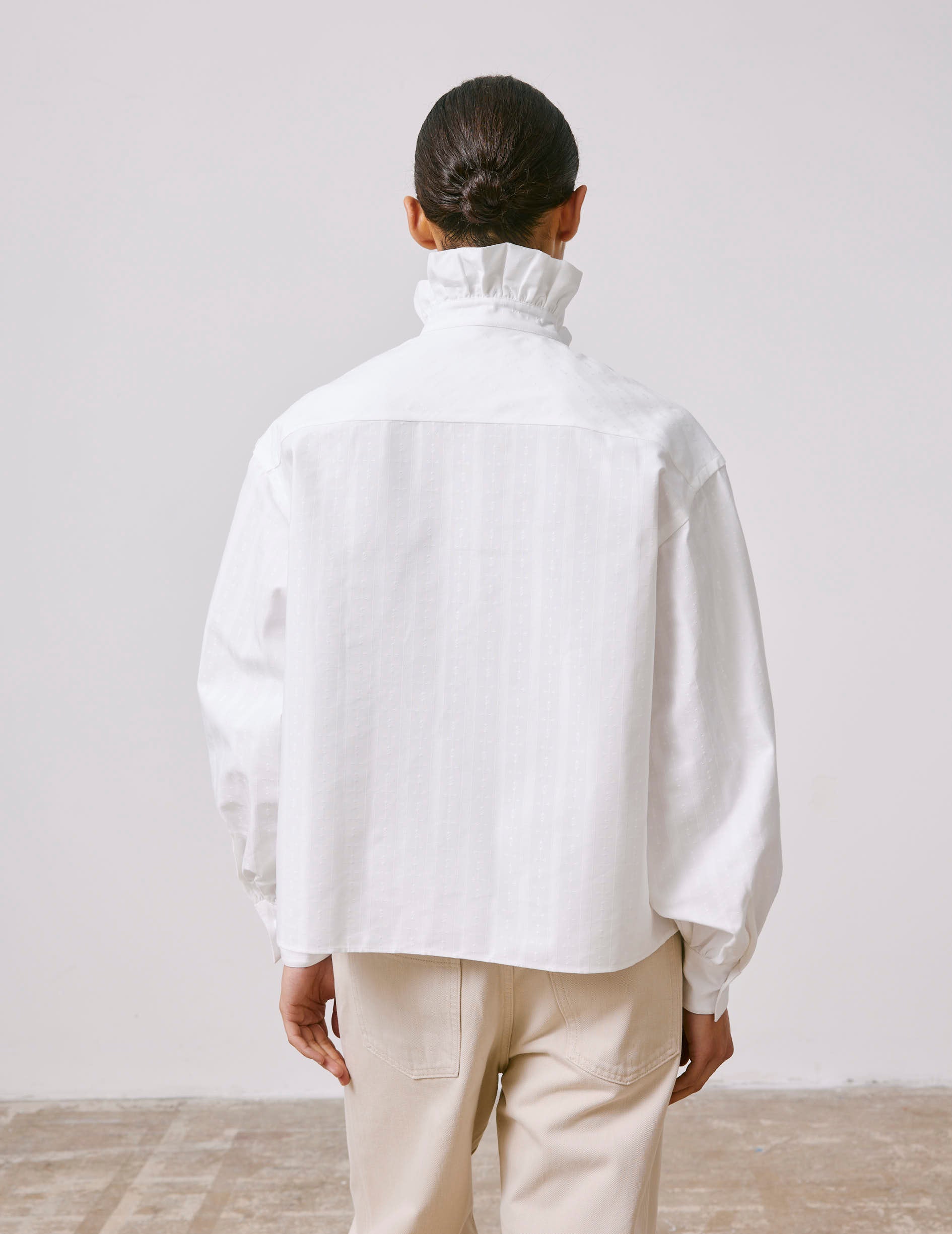 White Greta shirt - Jacquard - Victorian Collar