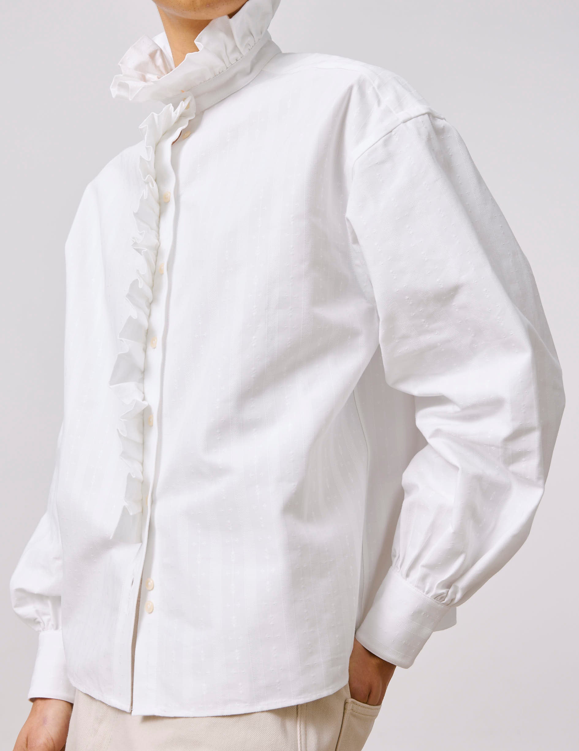 White Greta shirt - Jacquard - Victorian Collar