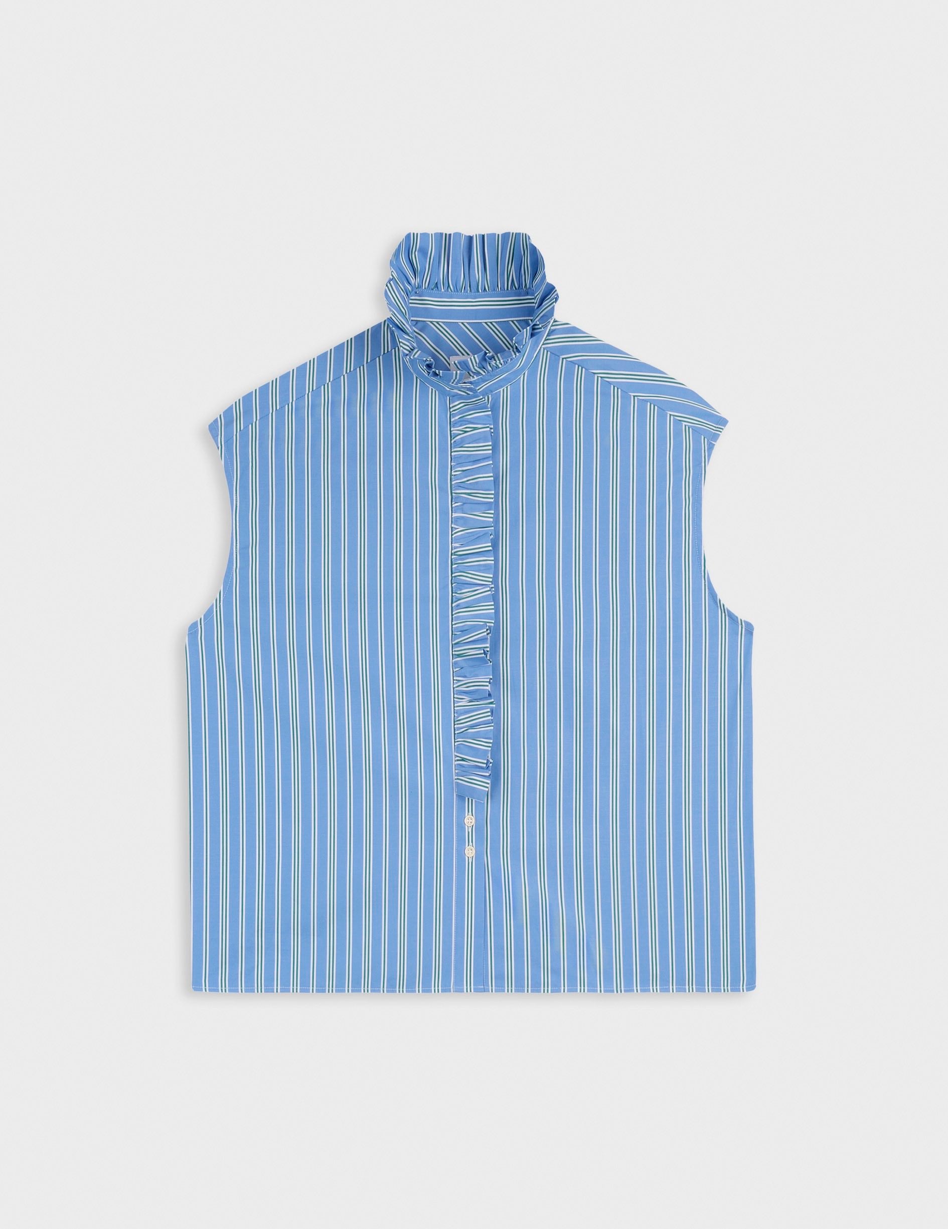 Chemise Gretie rayée bleue - Popeline - Col Victorien