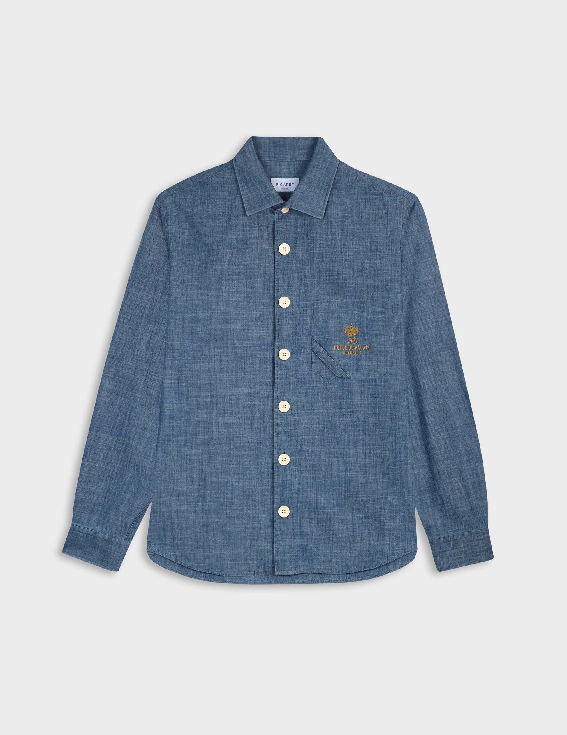Guéthary Blue unisex shirt - Chambray - Shirt without collar stand Collar