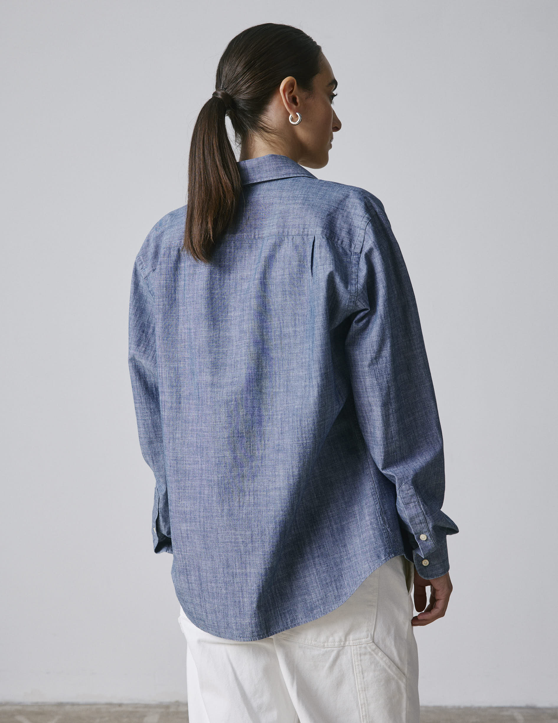 Guéthary Blue unisex shirt - Chambray - Shirt without collar stand Collar