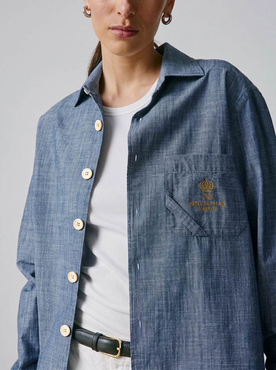 Chemise mixte Guéthary bleue - Chambray - Col Chemise sans pied de col#7