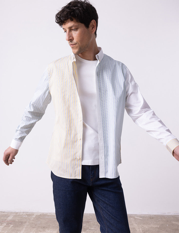 Fun shirt Harry rayée verte - Popeline - Col Américain