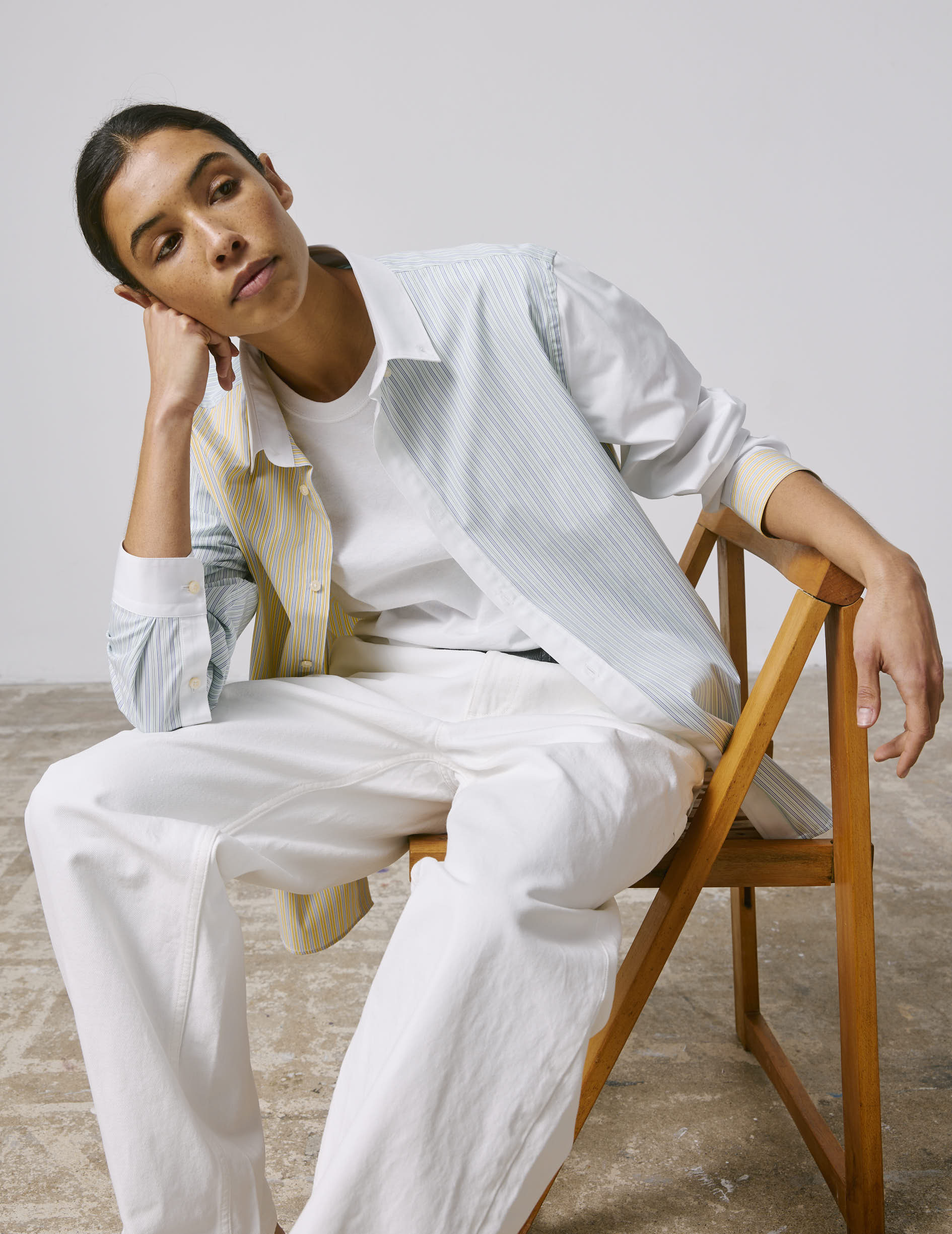 Fun shirt Harry rayée verte - Popeline - Col Américain