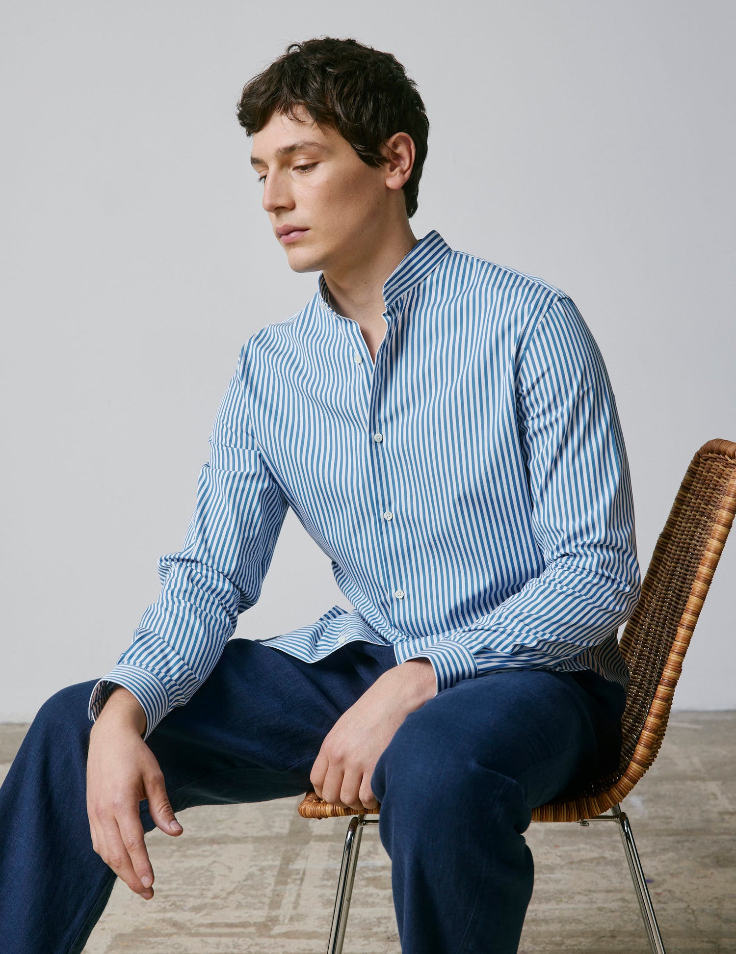 Blue Herwin shirt - Popeline - Officier Collar