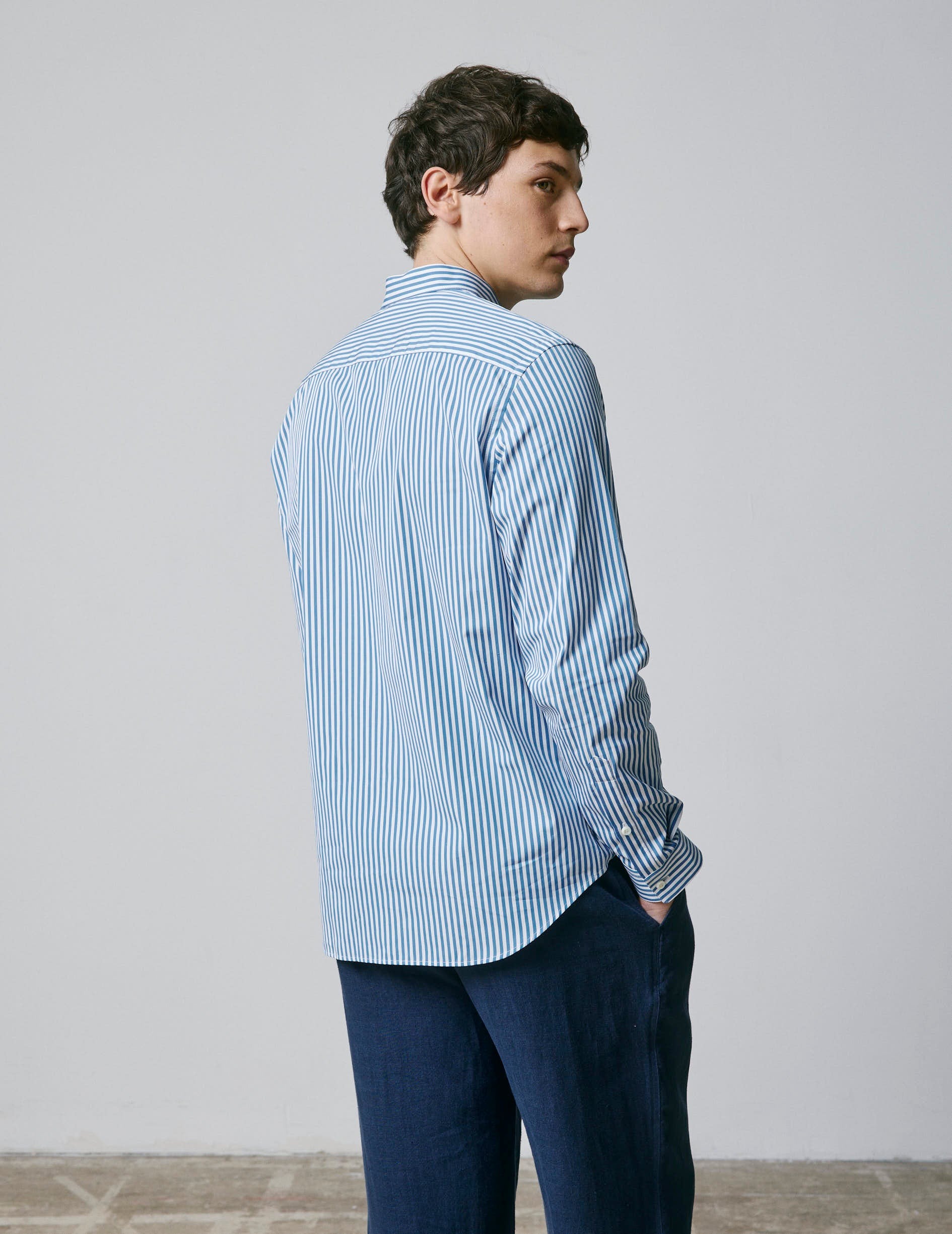 Blue Herwin shirt - Popeline - Officier Collar