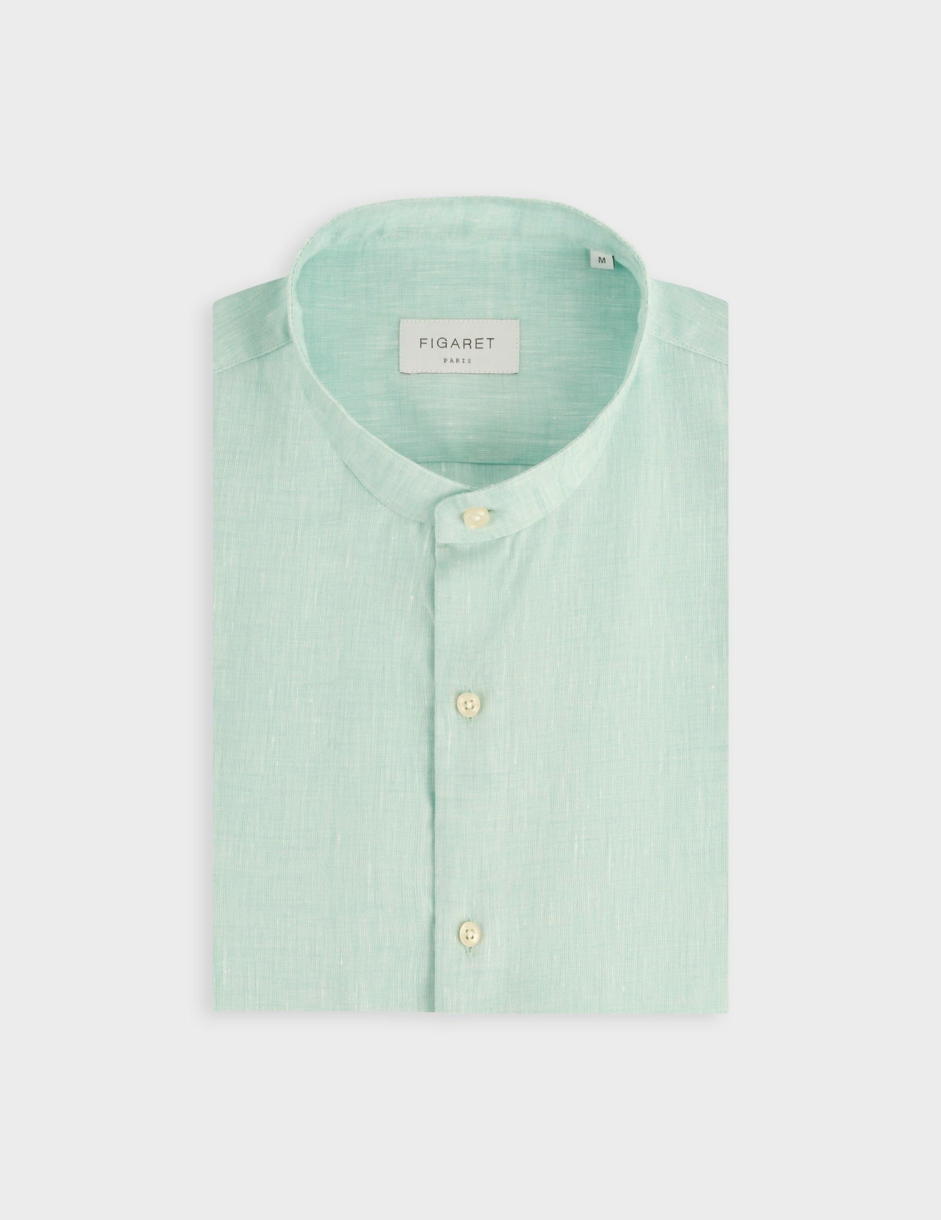 Chemise Herwin en lin turquoise - Lin - Col Officier