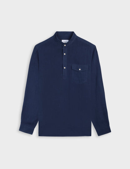 Chemise Popover Hilario en lin bleu marine