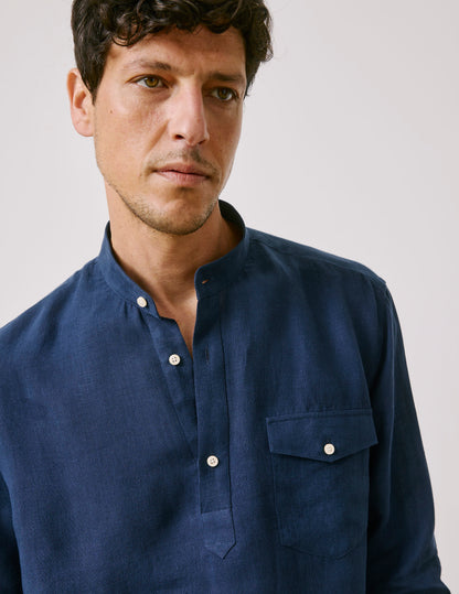 Chemise Popover Hilario en lin bleu marine