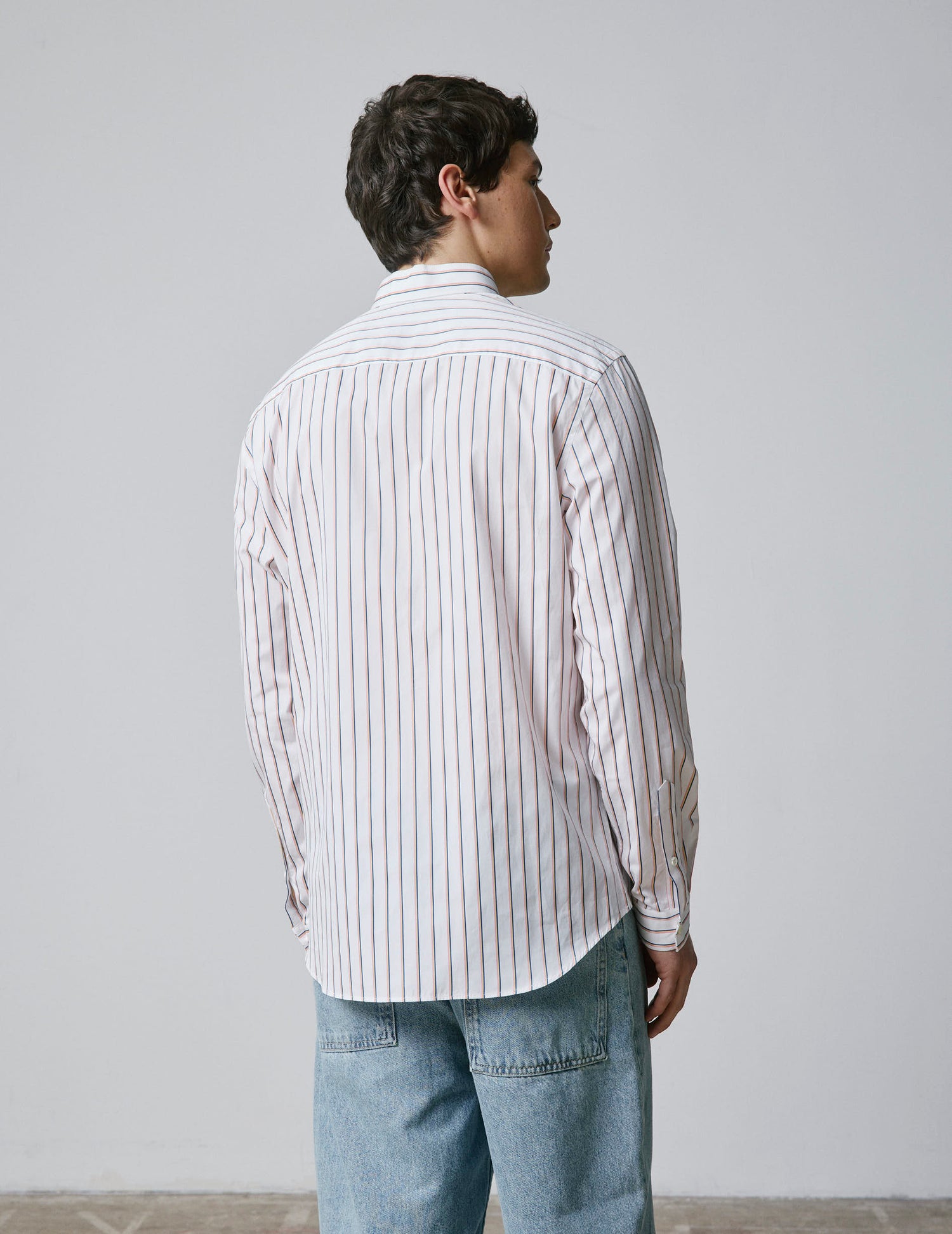 Semi-fitted striped yellow shirt - Poplin - Inverted Collar#2