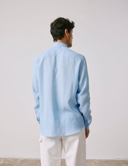 Light blue linen semi-fitted shirt 