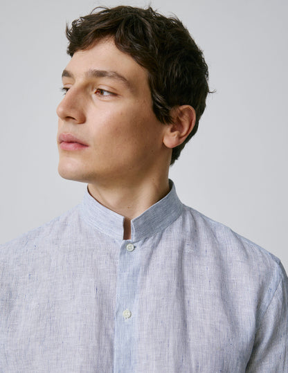 Striped navy linen semi-fitted shirt