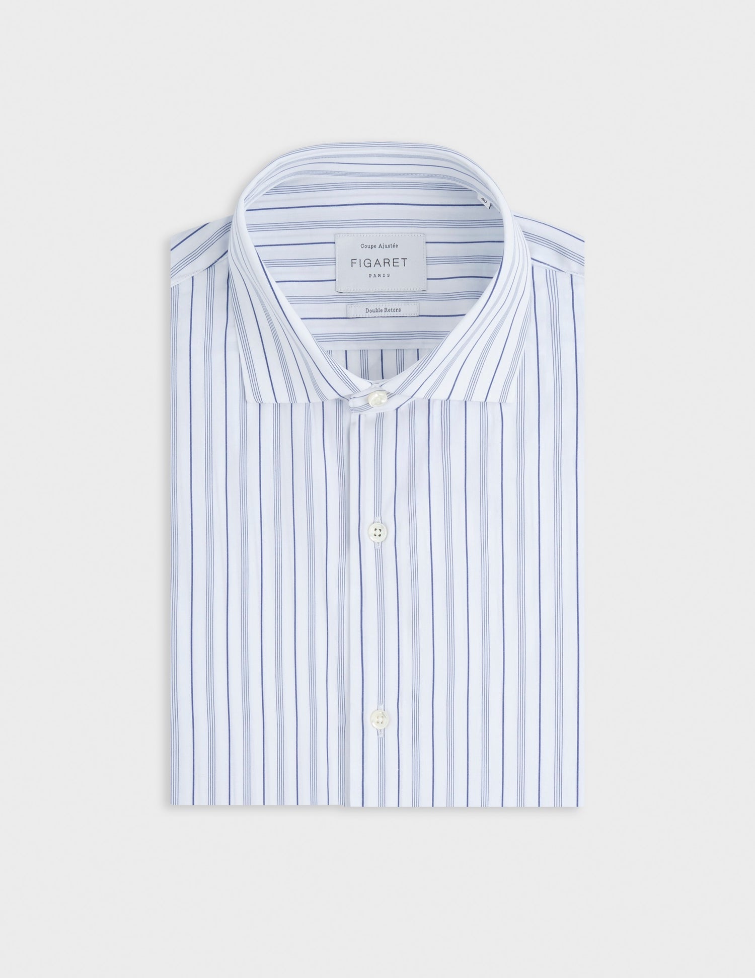 Chemise ajustée rayée bleu marine - Popeline - Col Italien