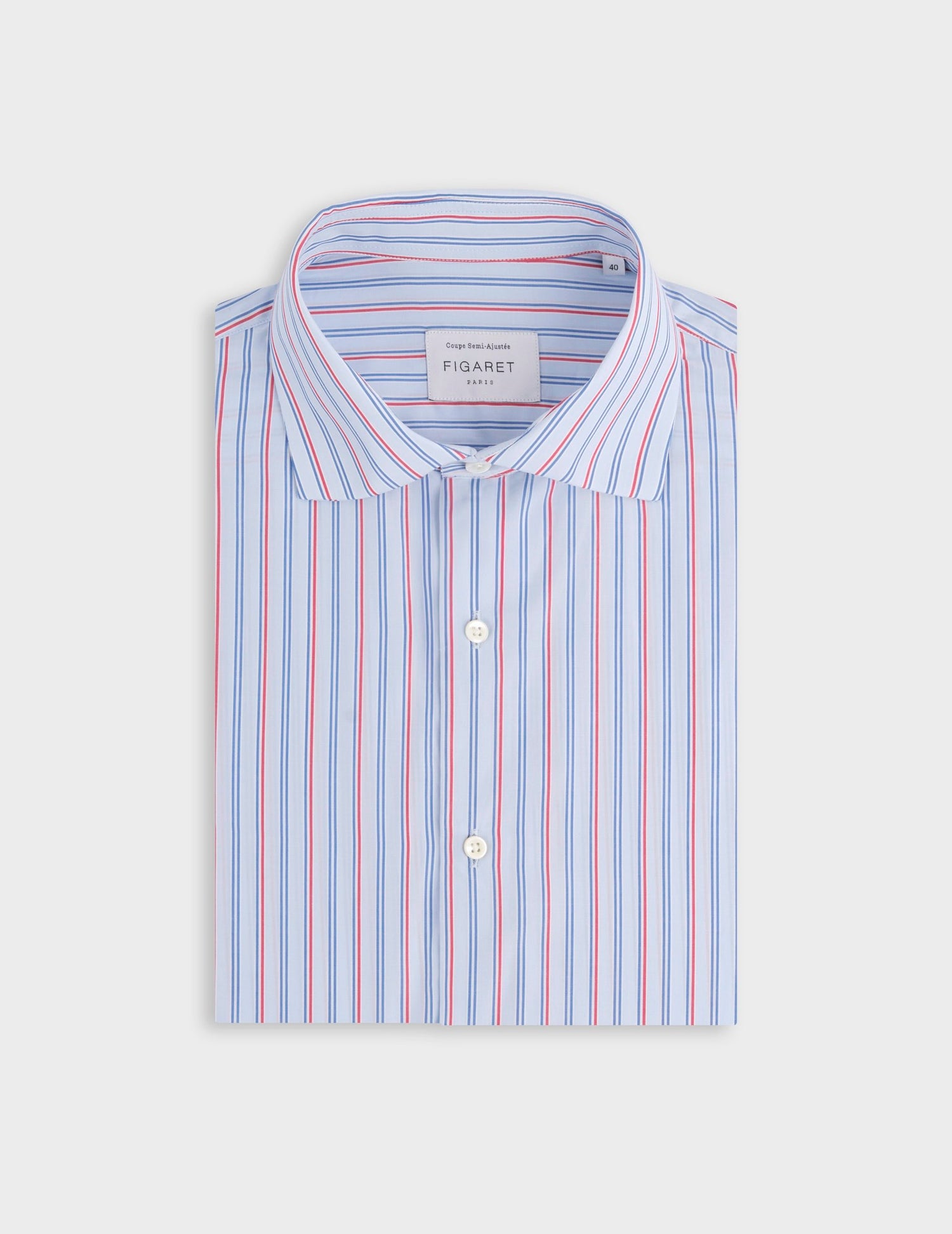 Semi-fitted striped red shirt - Popeline - Italien Collar