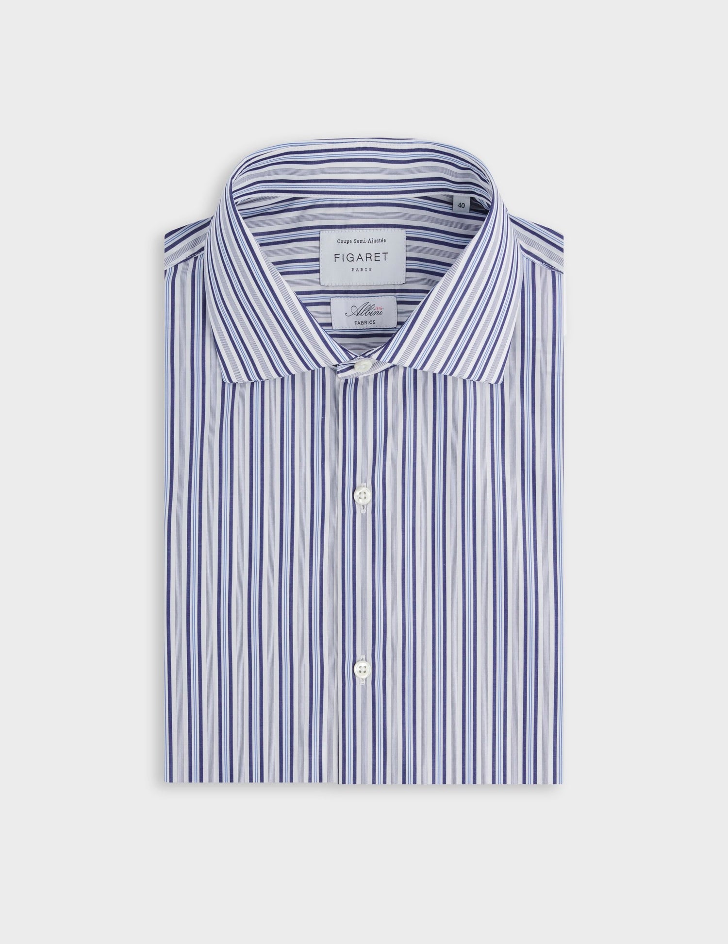 Chemise semi-ajustée rayée bleu marine - Popeline - Col Italien