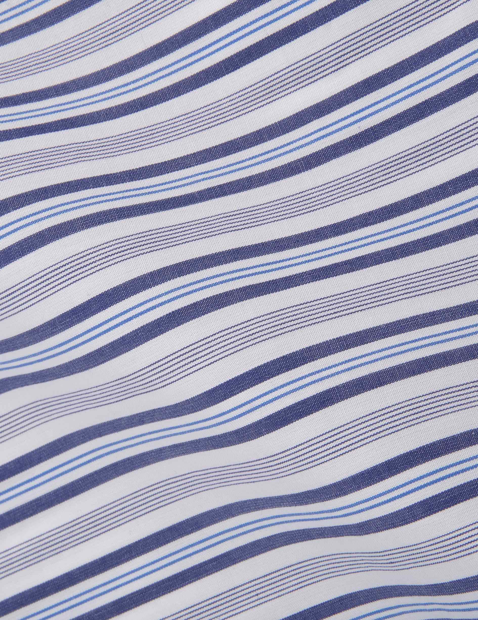 Chemise semi-ajustée rayée bleu marine - Popeline - Col Italien