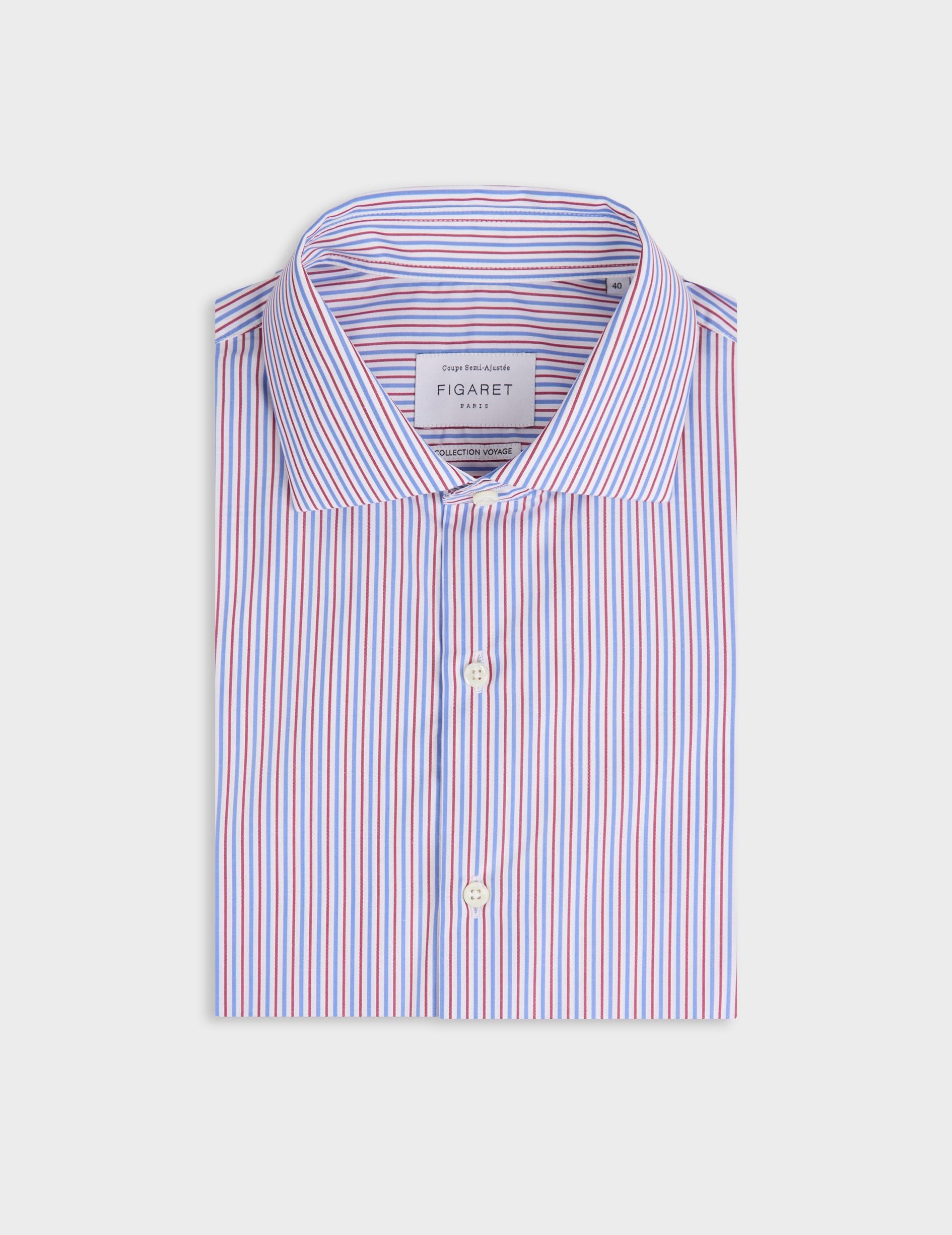 Chemise Voyage col italien en popeline rayée
