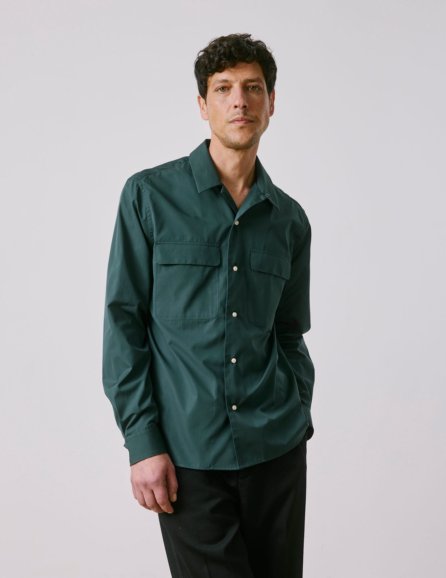 Ivano Dark green shirt - Poplin - Cuban with bridle Collar