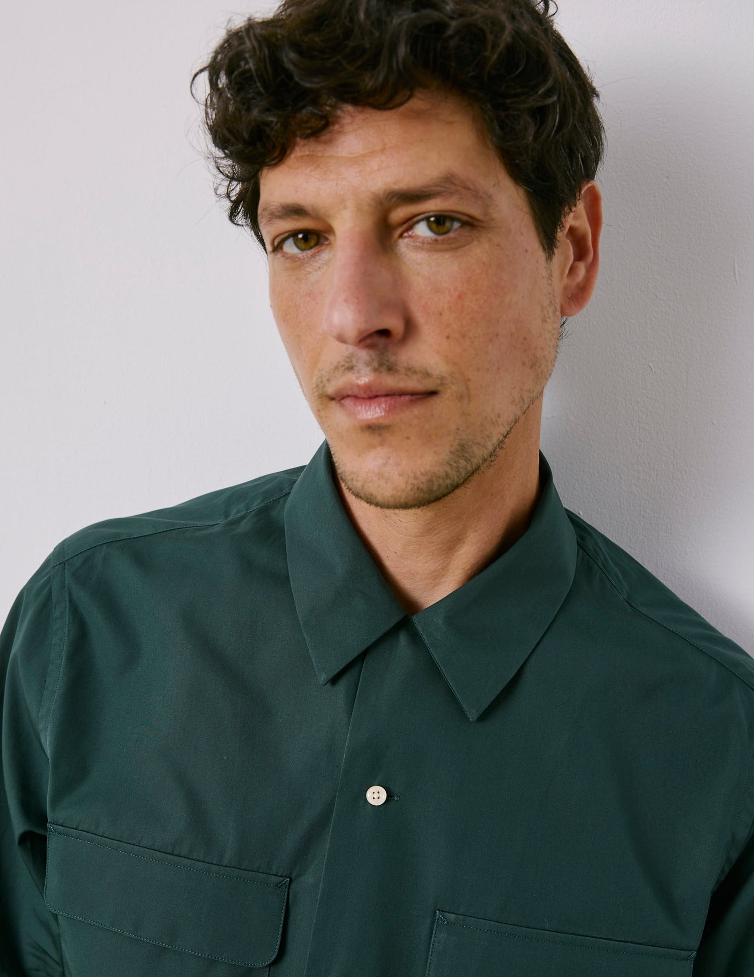 Ivano Dark green shirt - Poplin - Cuban with bridle Collar#5