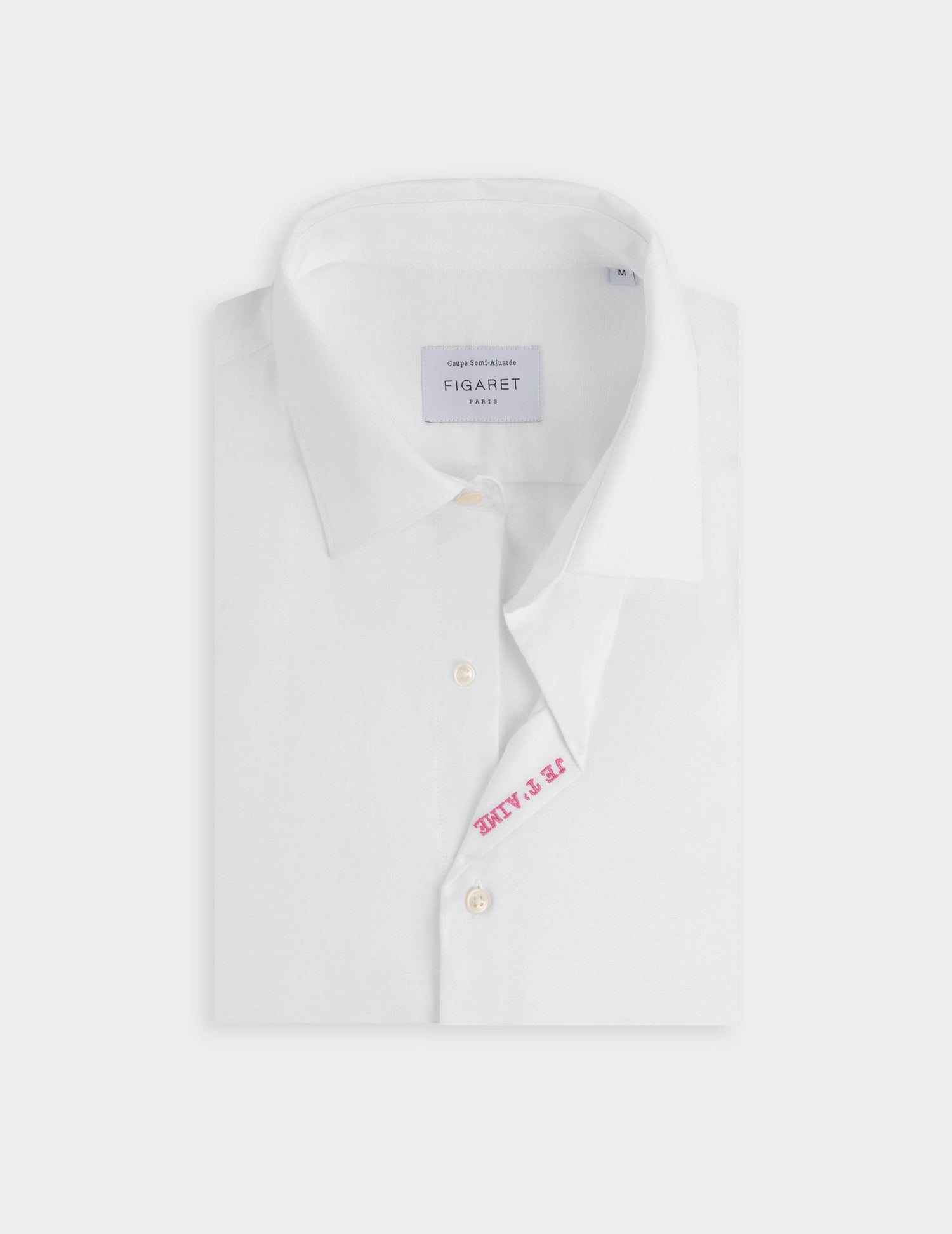 Unisex white “Je t’aime” shirt - Oxford - Figaret Collar#11