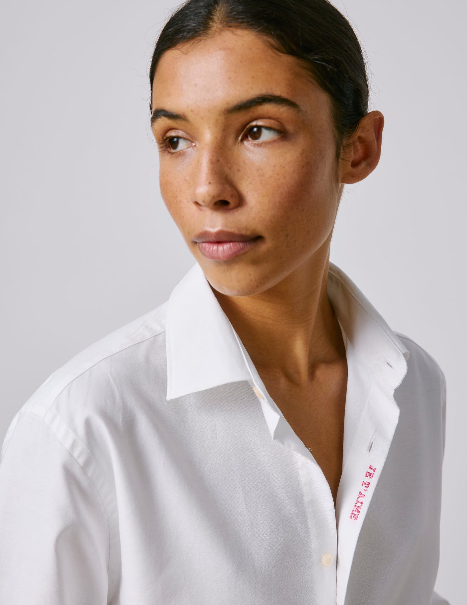 Unisex white “Je t’aime” shirt - Oxford - Figaret Collar#3