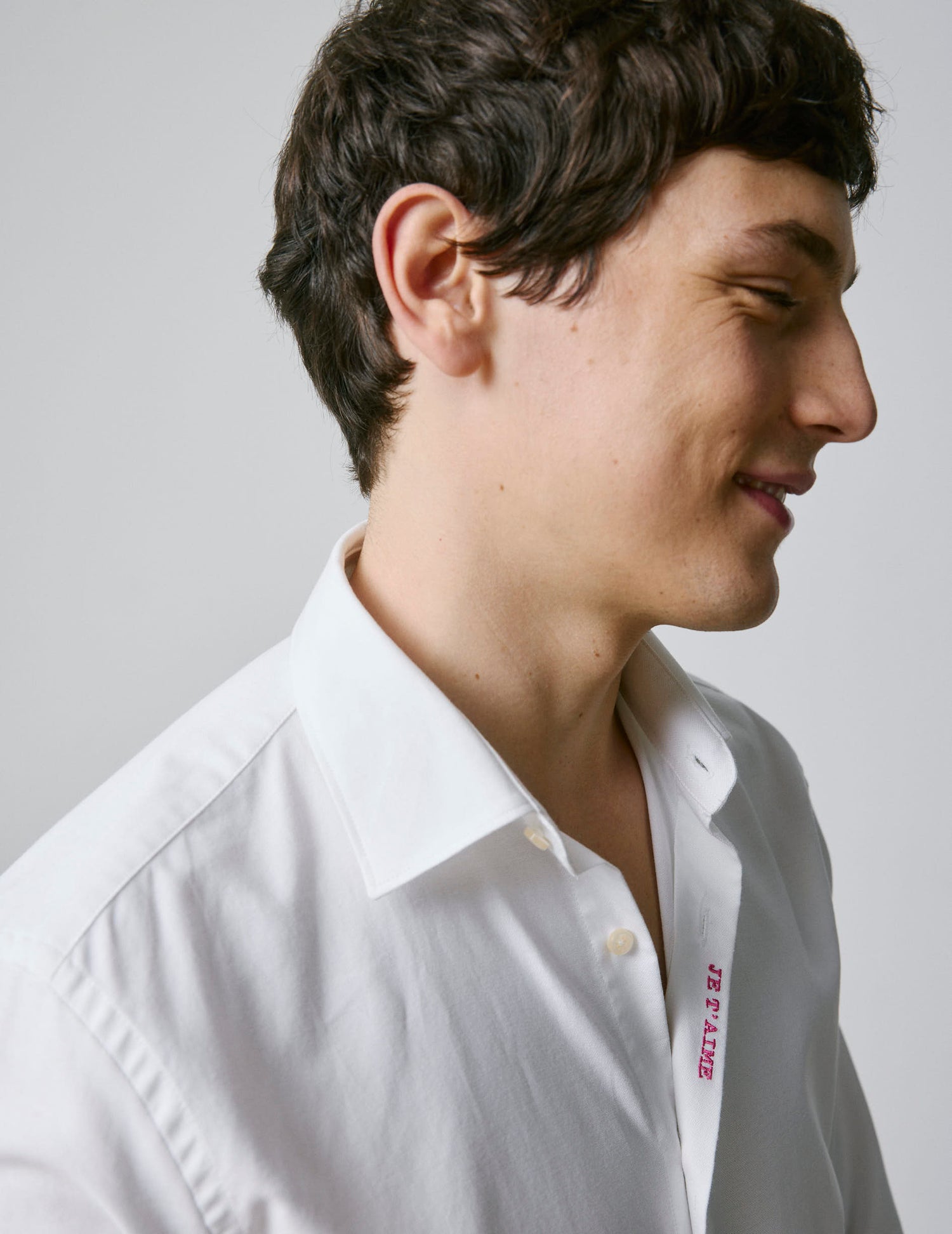 Unisex white “Je t’aime” shirt - Oxford - Figaret Collar#1