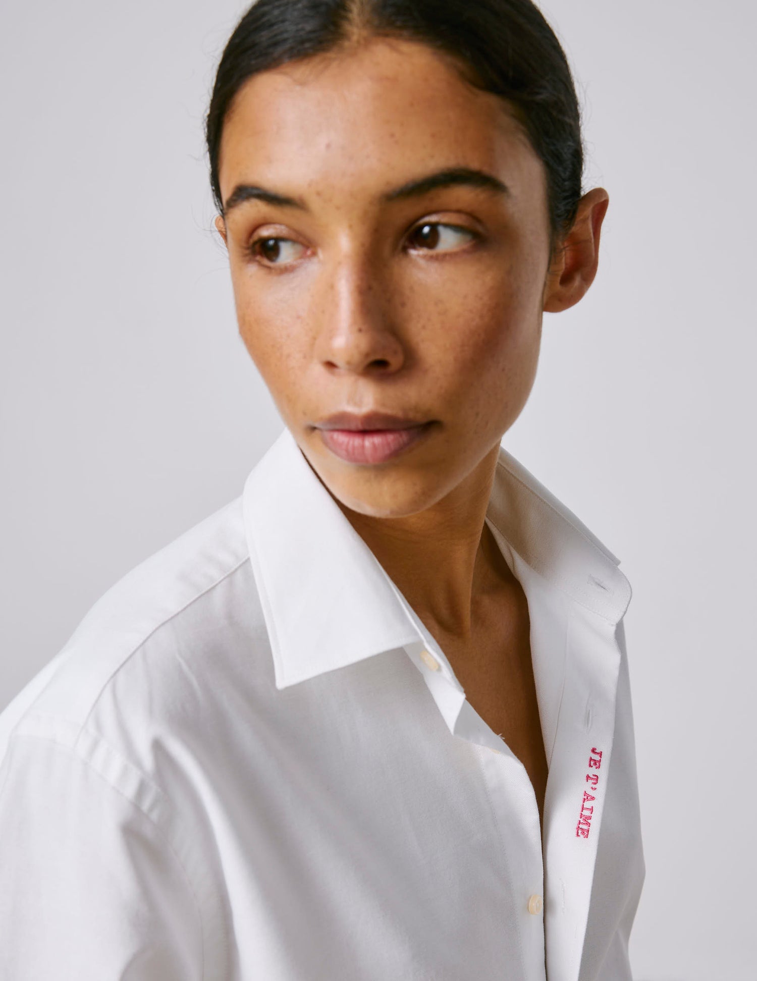 Unisex white “Je t’aime” shirt - Oxford - Figaret Collar#9