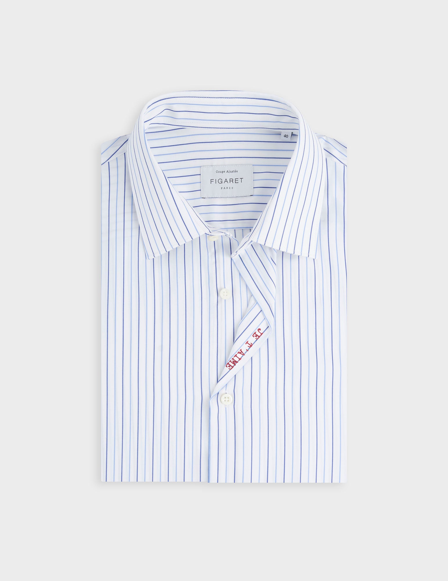 Chemise mixte "Je t'aime" bleue - Façonné - Col Figaret