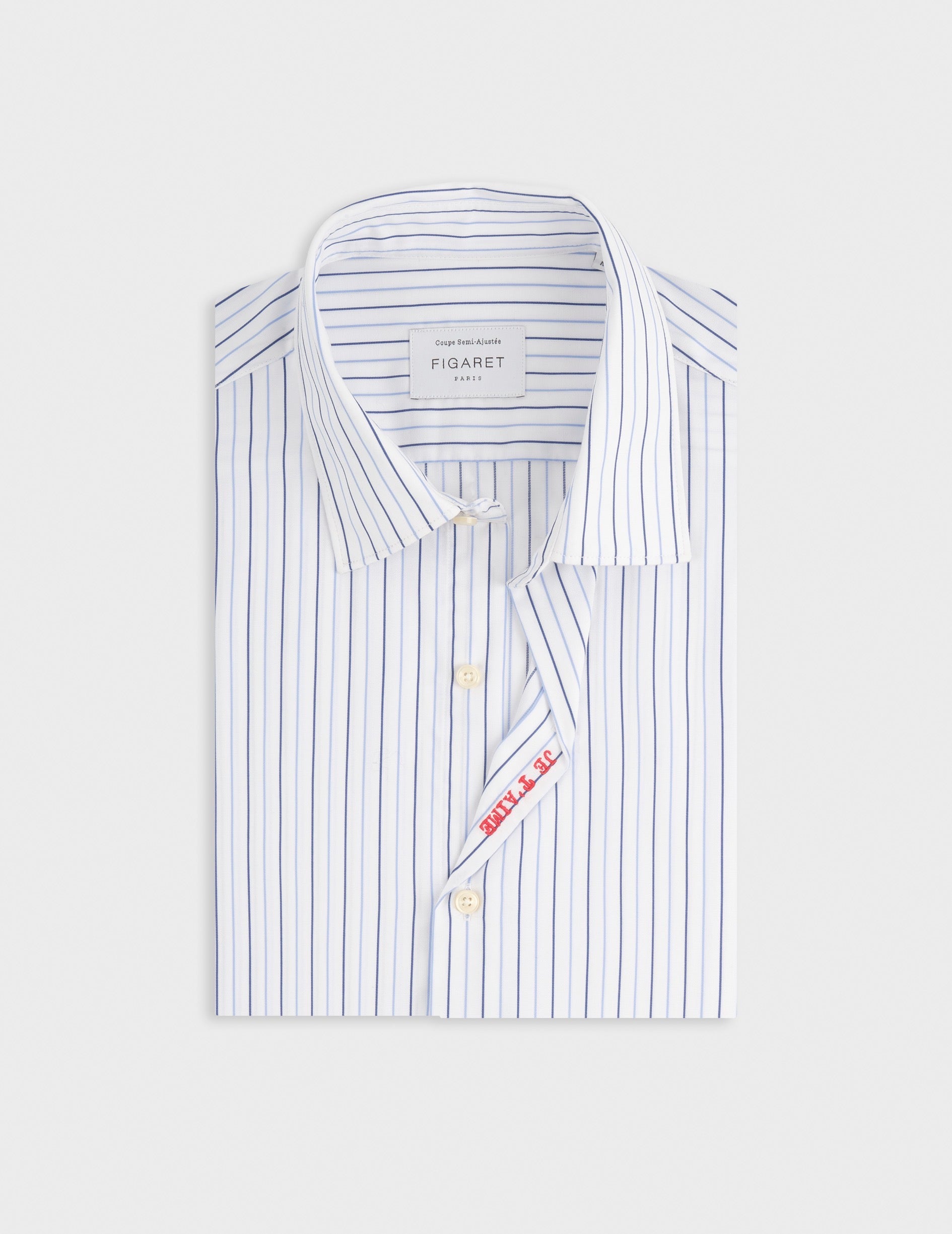 Unisex blue “Je t’aime” shirt  - Dobby - Figaret Collar